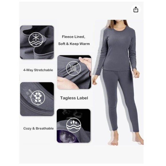 Tameya Ultra soft Women’s Thermal Underwear For Women Set Grey Long John… - Picture 4 of 10